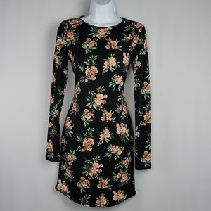 Black long sleeve floral print dress szM!